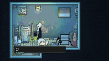 a screenshot of a video game shows a character named akane talking to another character