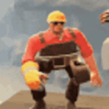 a blurry picture of a man wearing a hard hat and sunglasses