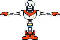 papyrus from undertale is standing with his arms outstretched in a pixel art .