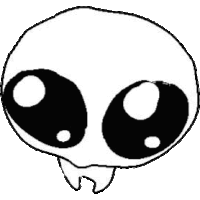 a black and white drawing of a cartoon character with big eyes and a mouth .