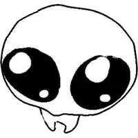 a black and white drawing of a cartoon character with big eyes and a mouth .