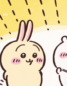 a cartoon drawing of a rabbit with a surprised expression