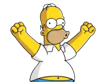 a cartoon of homer simpson with his arms up in the air