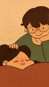 a cartoon of a man putting his hand on a woman 's forehead