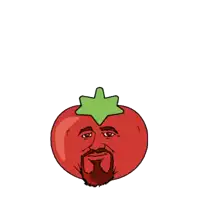 a tomato with a man 's face and a beard on it