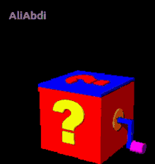 a red box with a blue question mark and the word shook on it