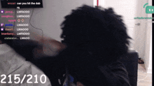 a screenshot of a live stream with 215/210 written on the bottom
