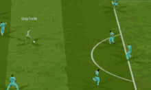 a soccer game is being played on a field with ginja turtle in the center