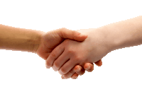 a handshake between two people with a white background