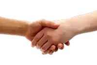 a handshake between two people with a white background