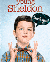 a poster for young sheldon with a boy in a bow tie