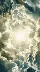the sun shines through the clouds in a painting