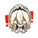 a cartoon drawing of a girl with her eyes closed and a red exclamation point behind her .
