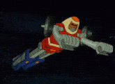 a cartoon character is riding a futuristic vehicle