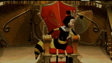 a cartoon character is sitting on a throne with a crown on her head