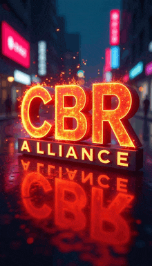a neon sign that says cbr alliance in red letters