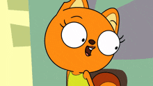 a cartoon cat with big eyes and a yellow top