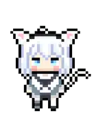 a pixel art drawing of a girl with white hair and cat ears