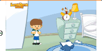 a cartoon of a boy standing in a bedroom with lorie donie marsh written on the wall