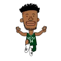 a cartoon drawing of a basketball player wearing a green jersey with the number 34 on it