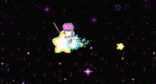 a pixel art of a person riding a star with a sword