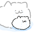 a cartoon drawing of a white cat with a face on it .