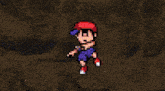 a pixel art drawing of a man with a sword and shield with the letter z in the background