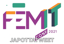 a logo for femt conf 2021 with a purple and green logo