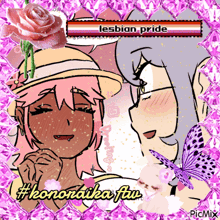 a drawing of two girls with the words lesbian pride written above them