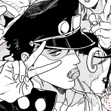 a black and white drawing of a man wearing a hat with the letter o on it