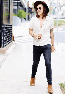 Harry Styles Walking GIF - Harry Styles Walking Coffee GIFs