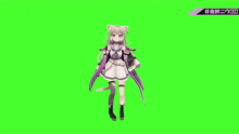 a green screen with a cartoon character with a sword