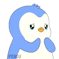 a penguin with tears in its eyes and the word pengu on the bottom right
