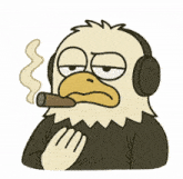 a cartoon bald eagle wearing headphones and smoking a cigar