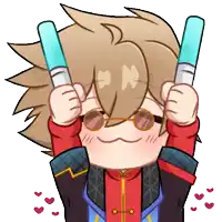 a cartoon drawing of a boy holding two blue lights in his hands