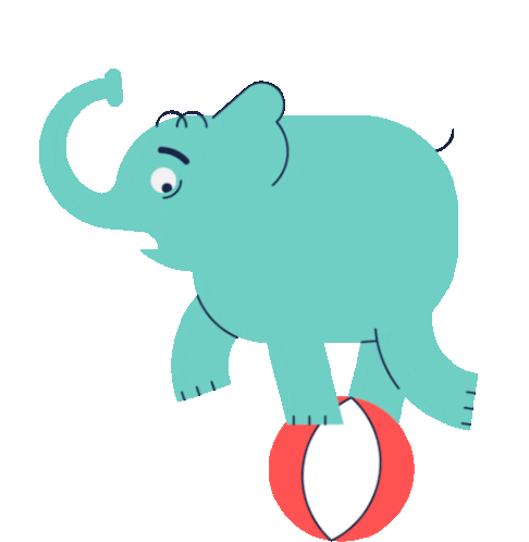 Elephant Shakily Balances On Ball Sticker - Circus Elephant Ball Stickers
