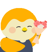 a sticker of a bird holding a bouquet of flowers with the words go out with me below it
