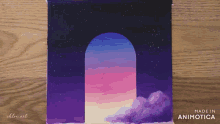 a painting of an archway with the words made in animatica on the bottom right