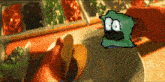 a pixel art of a person making a sandwich with a cartoon character in the background