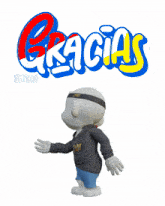 a cartoon character is standing in front of a gracias logo