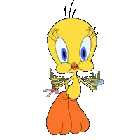 a cartoon character named tweety is holding a pair of scissors in his hands