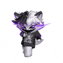 a drawing of a cat wearing a purple shirt and a purple jacket .
