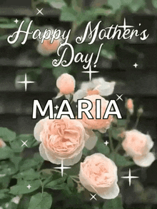 a happy mother 's day greeting card with roses and the name maria .