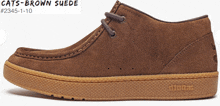 a pair of cats brown suede shoes with the number 2345 on the bottom