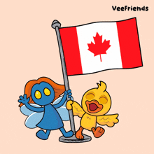 a cartoon of a snake holding a canadian flag next to a cat