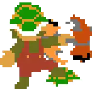 a pixel art of a man holding a squirrel in his arms