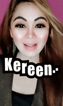 a woman with braces on her teeth and the name keren on the bottom