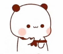 a cartoon panda bear is holding a red heart in its paws .