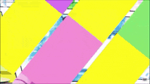 a group of anime characters are standing next to each other on a purple , pink and green background .