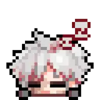 a pixel art of a person 's head with white hair and a red and white scarf around their neck .